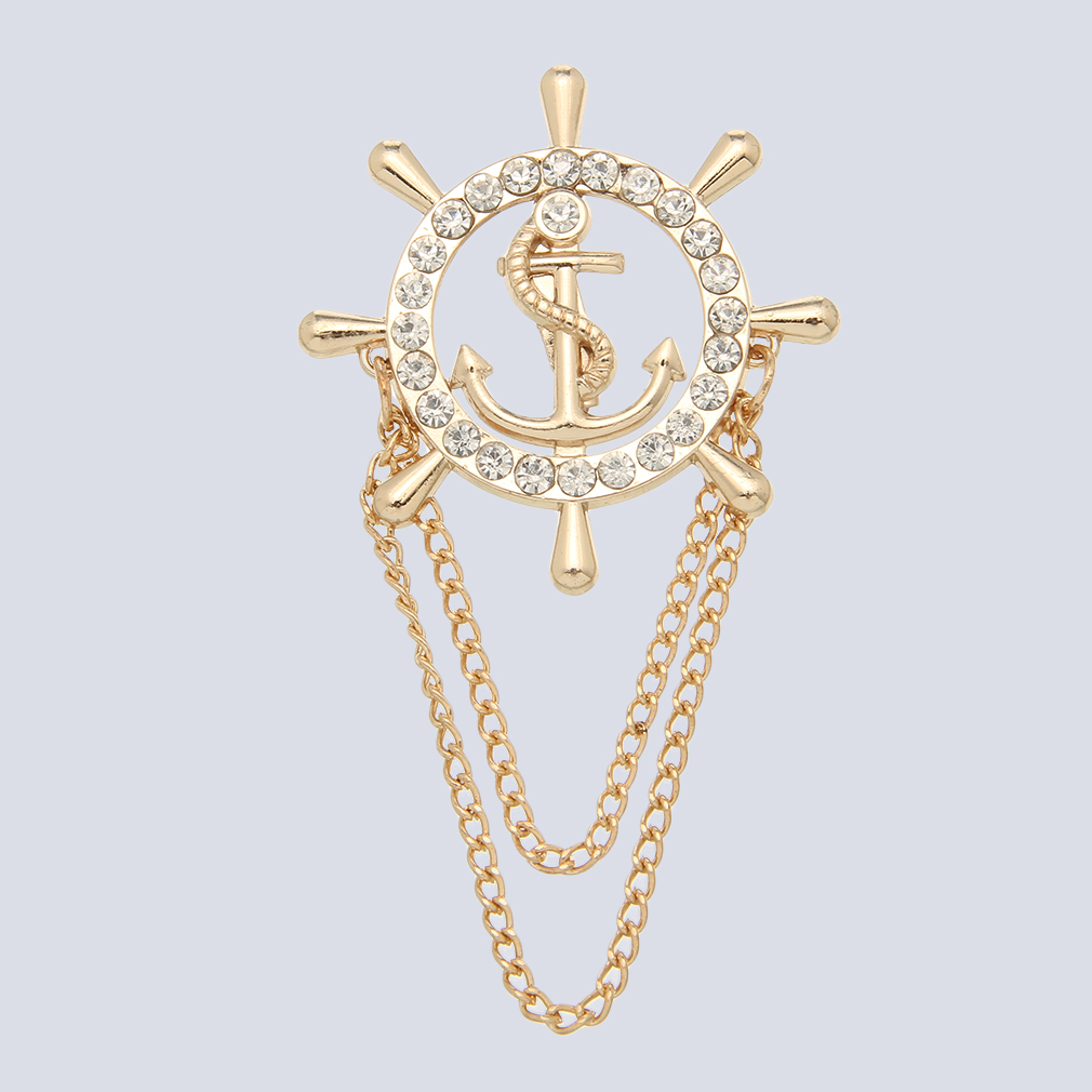 Fashion Men's Rhinestone Gold Tie Tack Chain Suit Pin Lapel Brooch