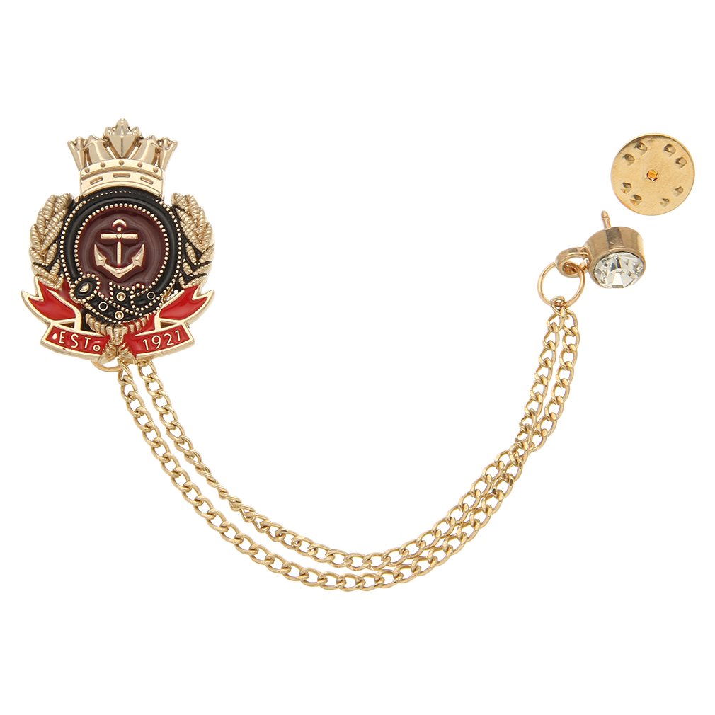 Men's diamante Rhinestone Gold Tie Tack Chain Suit Pin Lapel brooch