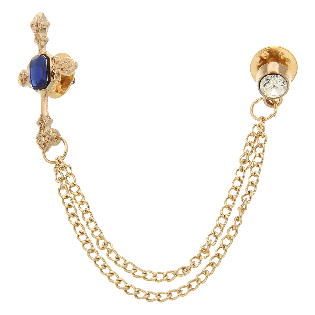 Men's diamante Rhinestone Gold Tie Tack Chain Suit Pin Lapel brooch Accessories eBay