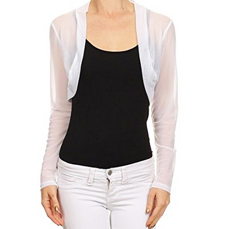 Womens Sheer Mesh Long Sleeve Shrugs Evening Boleros Crop Top Cardigan
