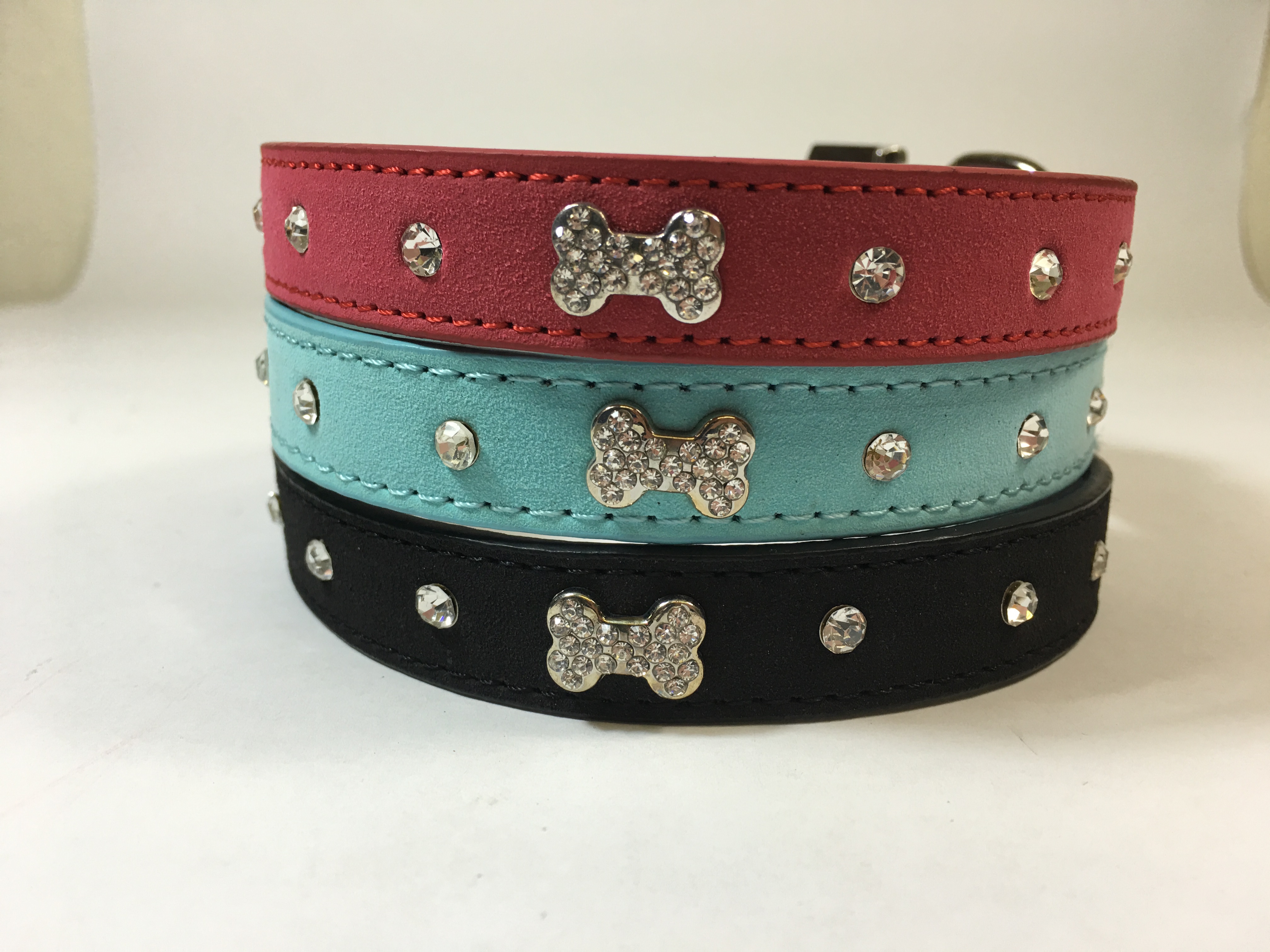 Cute & Fun Designer Rhinestone Dog Collars with Diamond Dog Bone! 3 Colors!