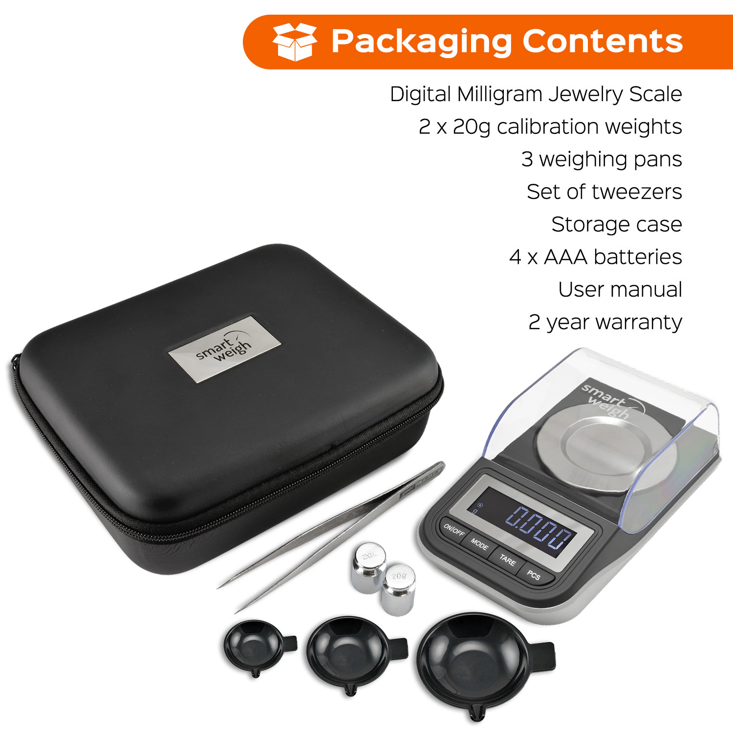 Smart Weigh High Precision Jewelry Digital Milligram Scale w/ Case 50g