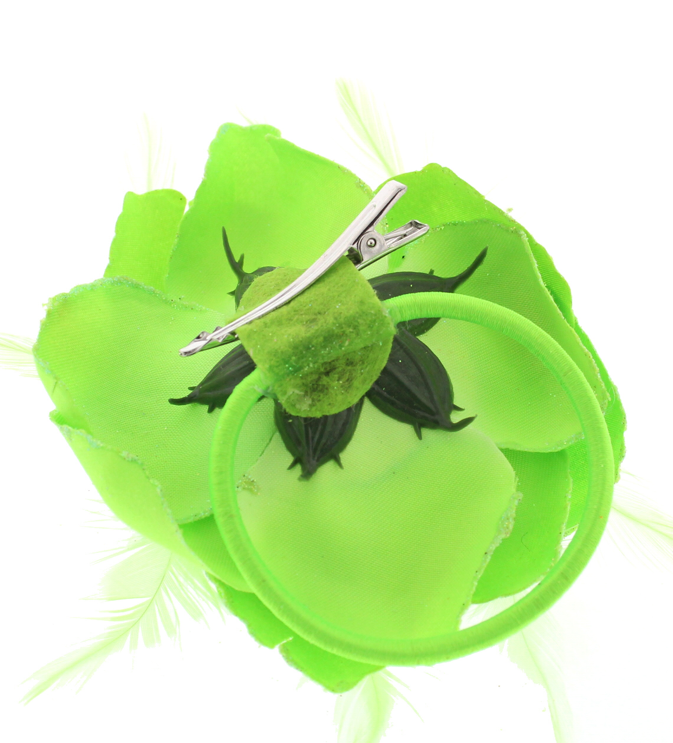 Zac/'s Alter Ego® Glitter Edge Fabric Flower with Feathers on Hair Clip /& Elastic