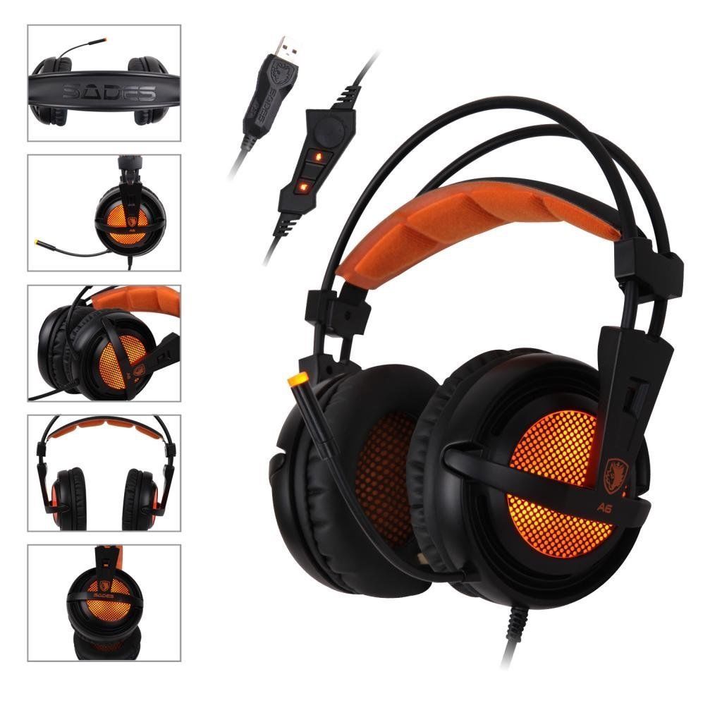 SADES A6 USB 7.1 Surround Sound Professional Gaming Headset Headphone ...