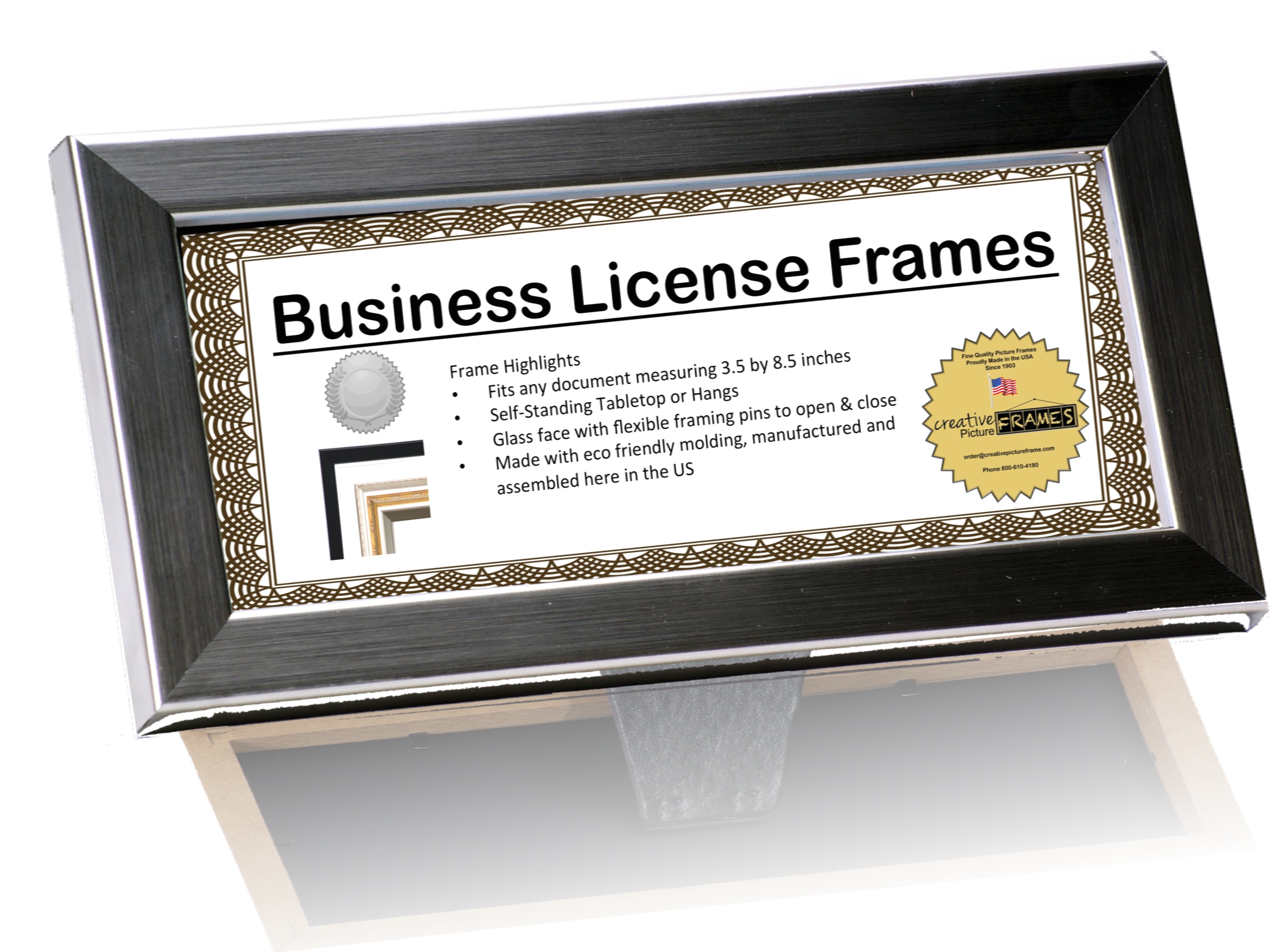 CreativePF [3.5x8.5ss] Stainless Steel Business License Frames for
