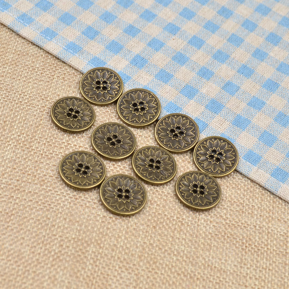 4 Hole Sewing Buttons Bronze Flower Carving Round Metal Sew Crafts