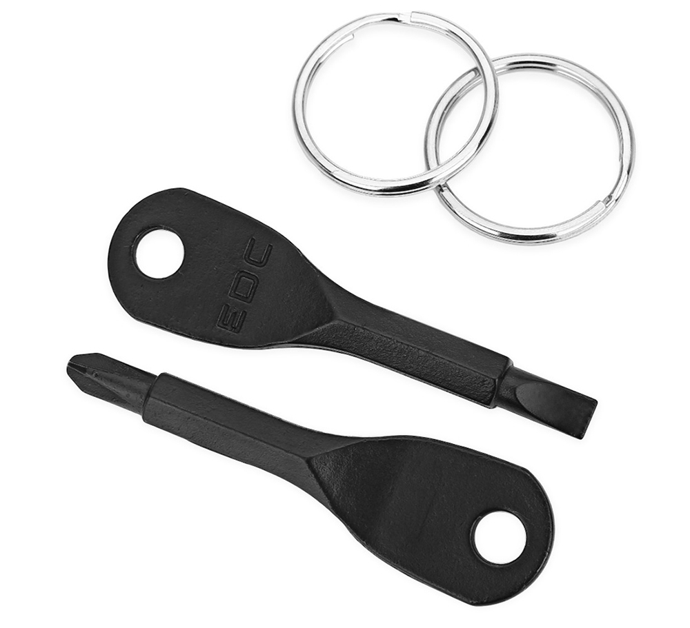 2-in-1 Pocket Screwdriver Keychain - Black And Silver Alloy Steel Mini Tool