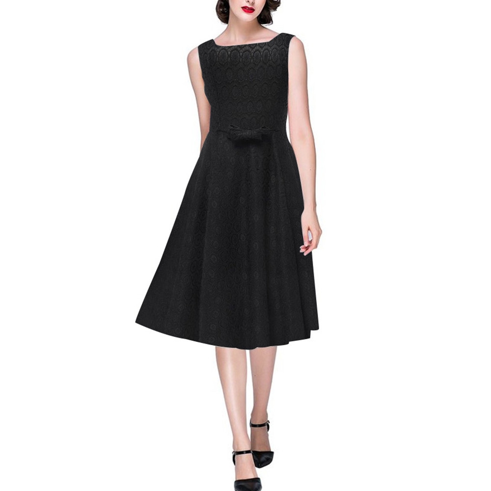 Elegant Women Ladies Sleeveless MidCalf Bowknot Cocktail Evening Party Dress