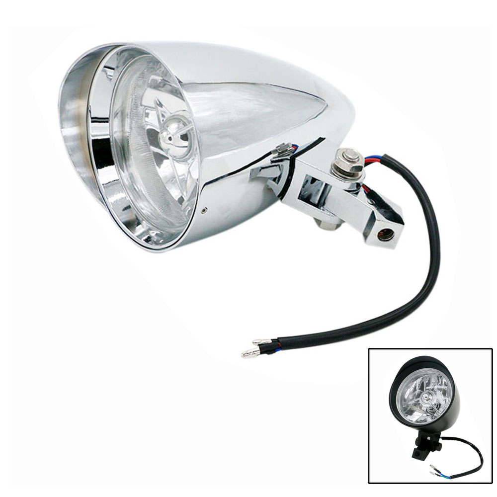Motorcycle Chrome/Black Visor Bullet Headlight Lamp For Harley Chopper