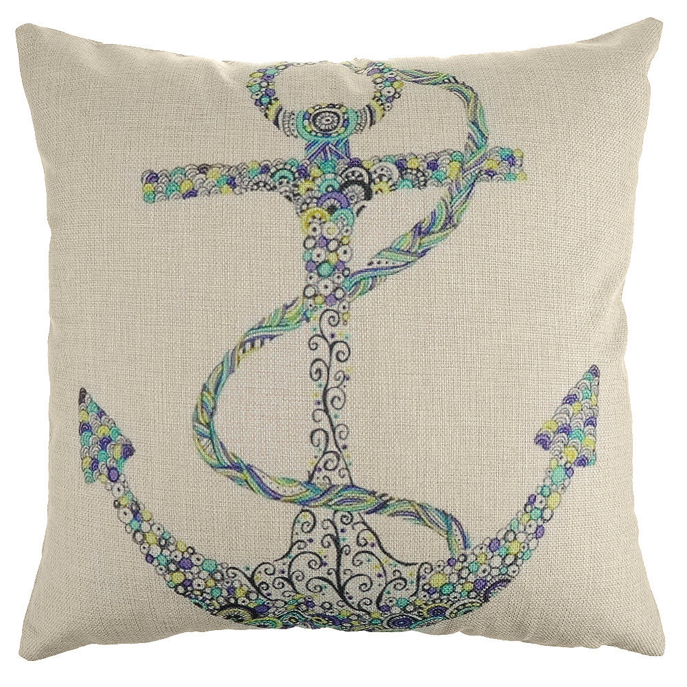 Nautical Style Anchors Pattern Cushion Cover Sofa Waist Cotton Linen