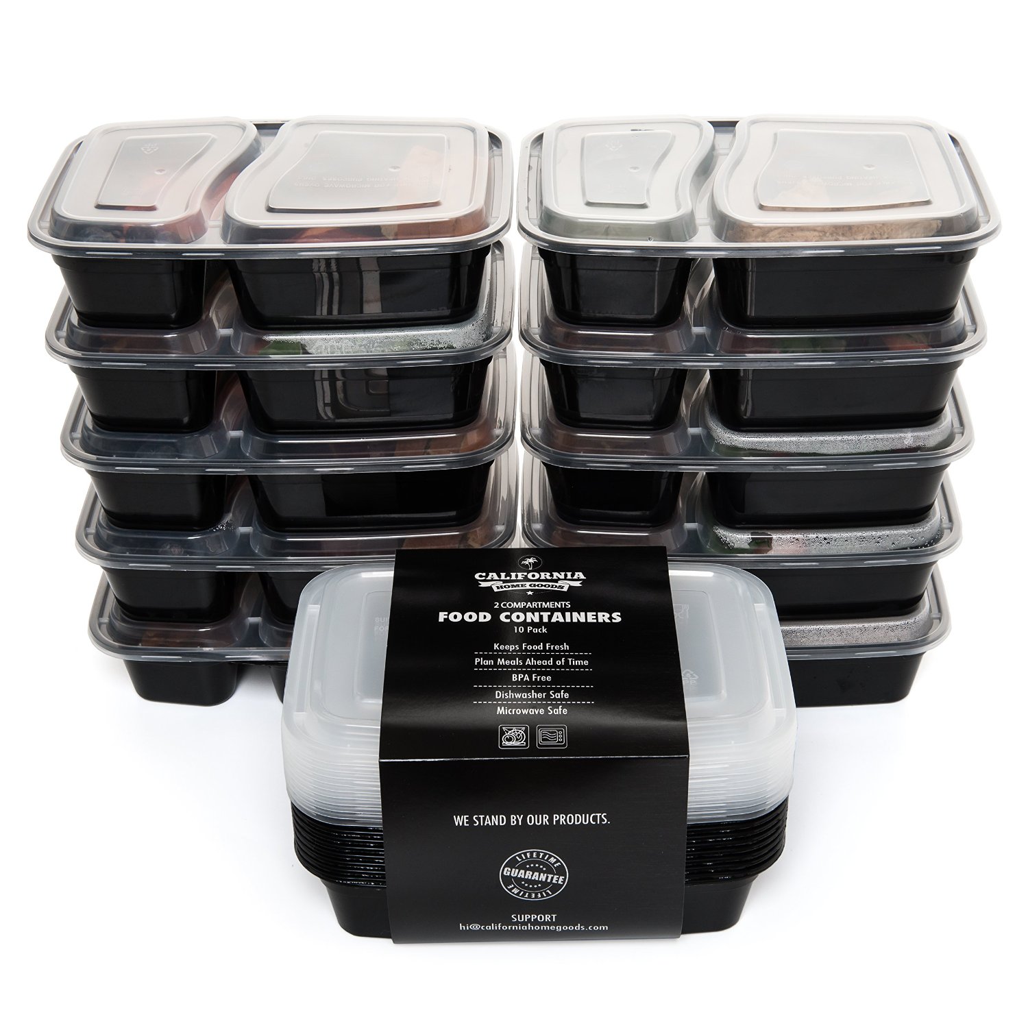 10 Meal Prep Food Storage Containers 2 Compartment Reusable Bento Lunch