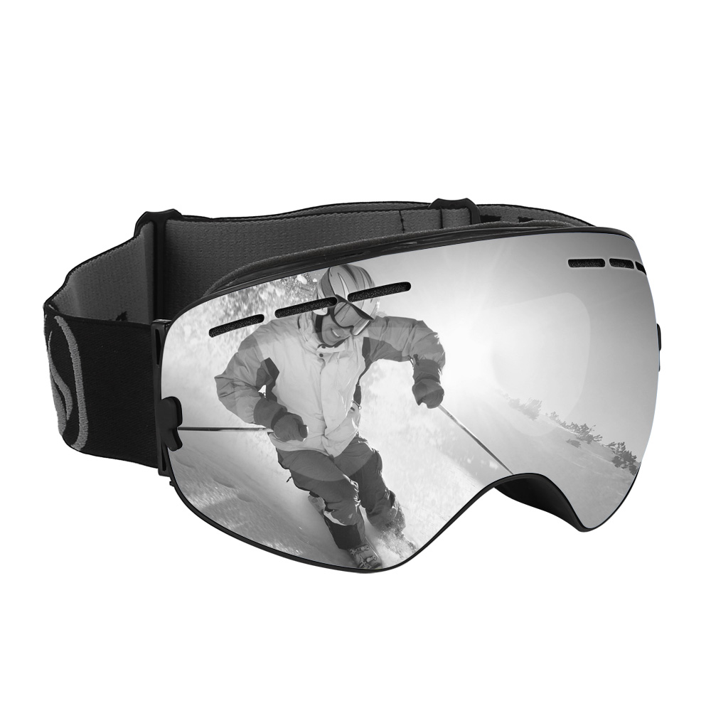 Ski Snow Goggles Smoken Mirror Antifog UV Double Lens Rimless