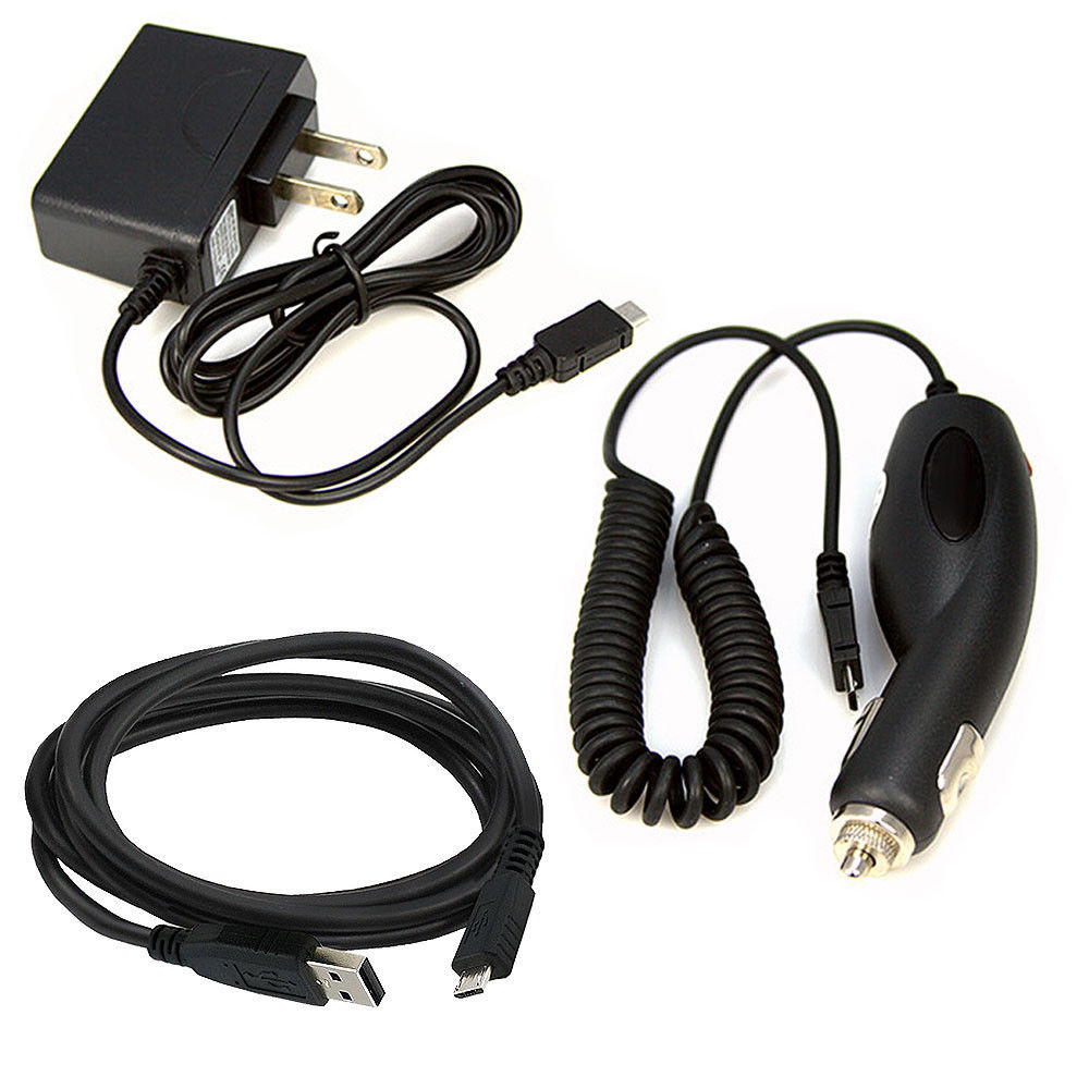 Black Premium Micro USB Home Wall Travel / Car Charger + Data Cable