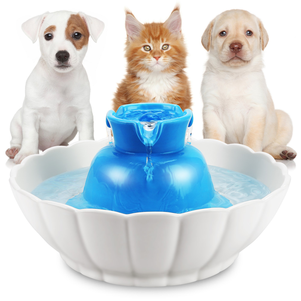 Ceramic Automatic Electric Lotus Pet Water Fountain for Dog Cat Drinking 2.1L eBay