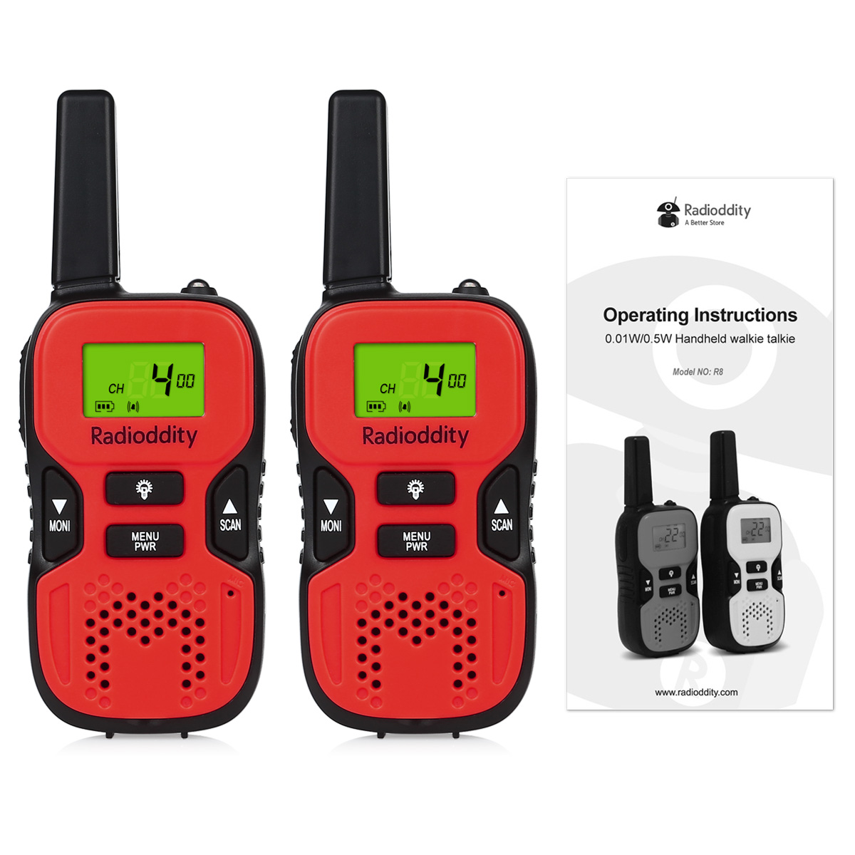 1 Pair Radioddity R8 UHF 22 Channel GMRS/ FRS Handheld Walkie Talkie