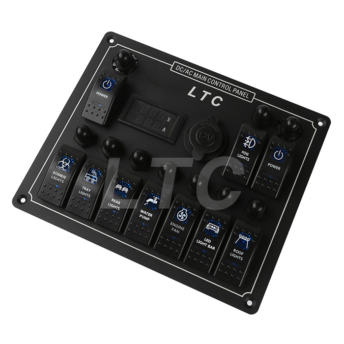 Enhanced 10 Gang LED Indicator AC/DC Rocker Circuit Switch Panel