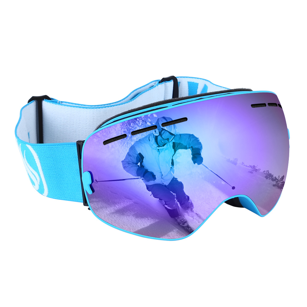 Ski Snow Goggles Smoken Mirror Antifog UV Double Lens Rimless