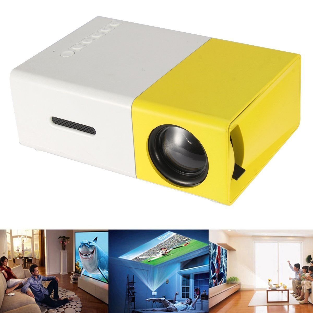 Mini Pocket Projector Home Cinema PC Laptop USB SD AV HDMI Movie Yellow
