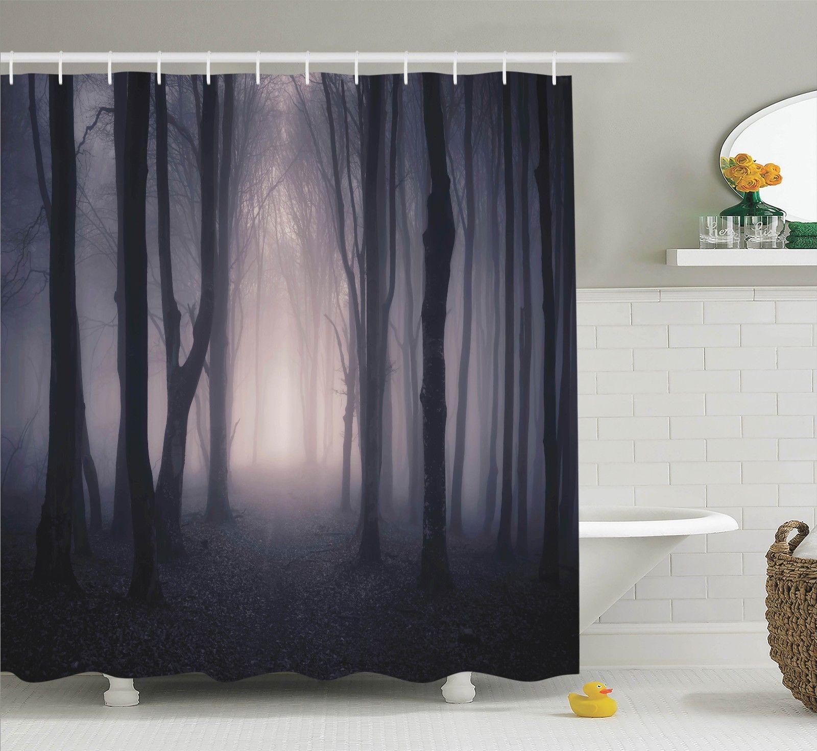 Shower Curtain Forest Path in Misty Dark Jungle with Fog 70 Inches Long
