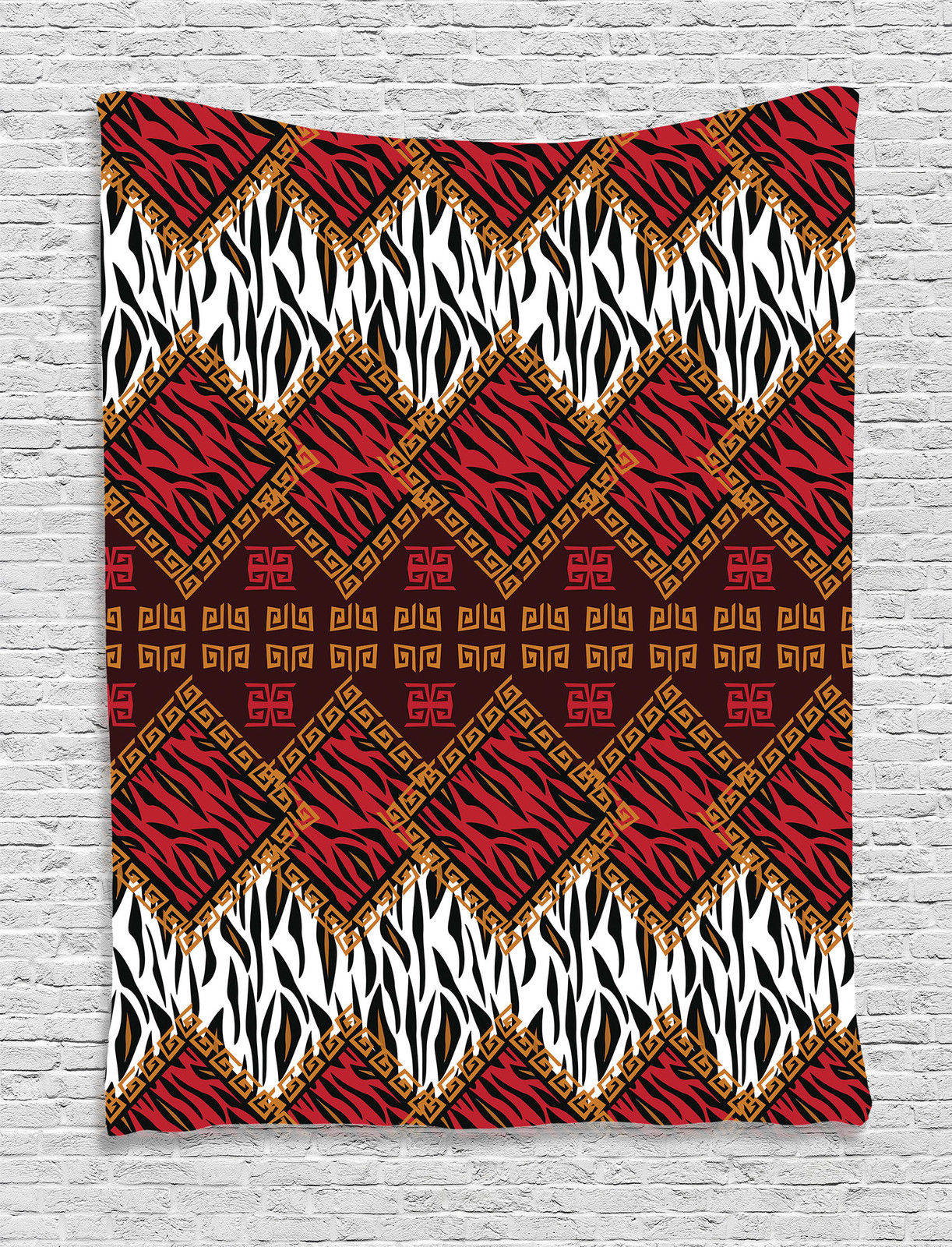 African Style Wild Animal Skin Stripes in Diamond Pattern Wall Hanging