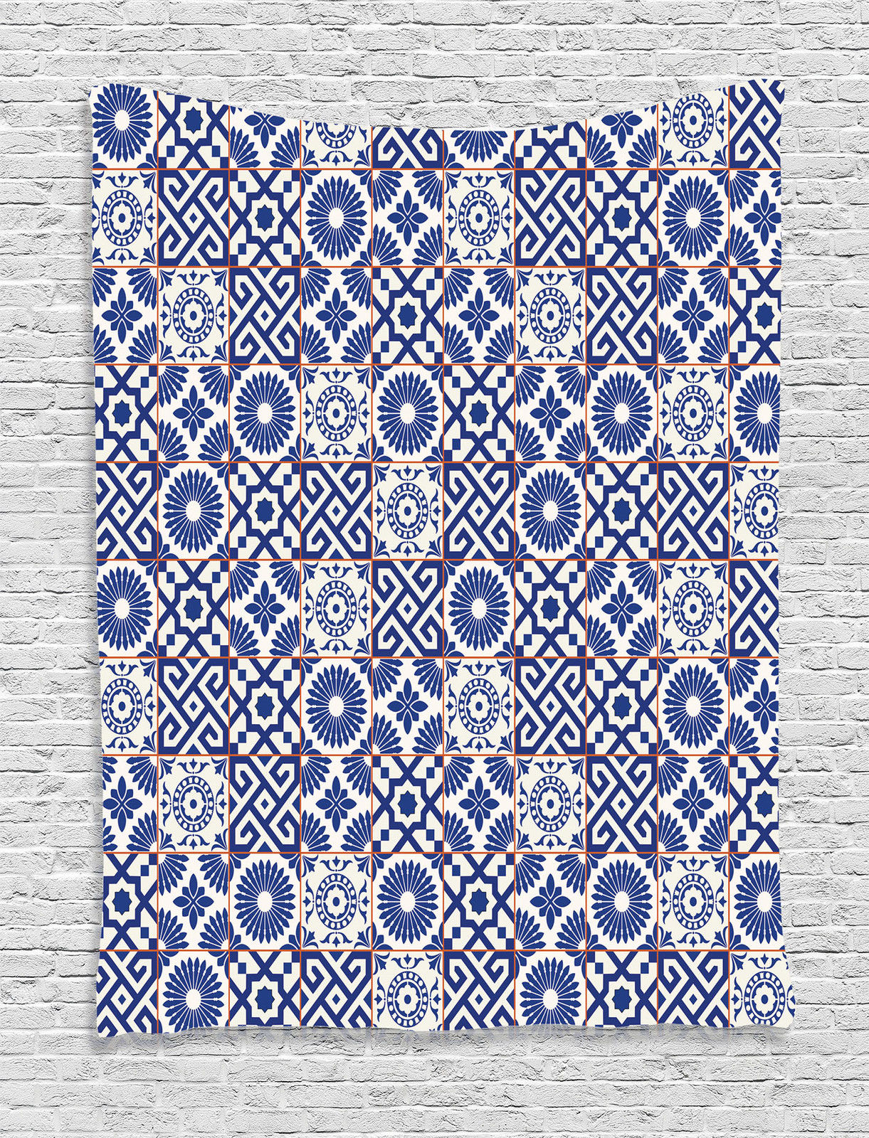 Moroccan Mosaic Tiles Pattern Folk Art Style Modern Print Wall Hanging