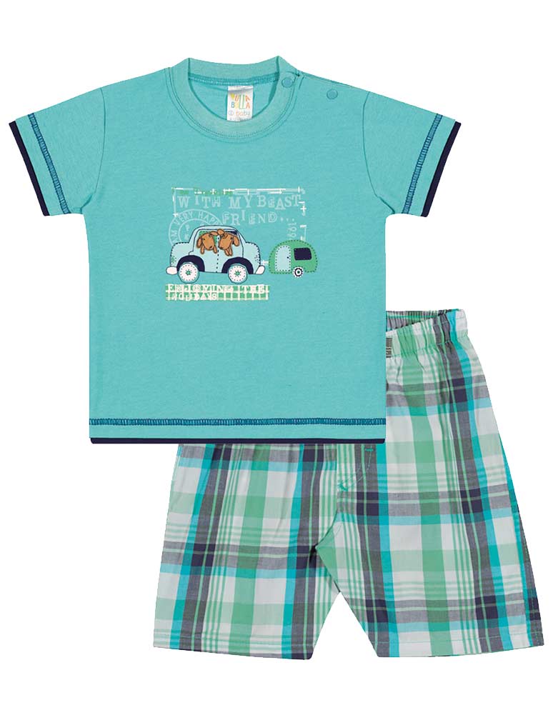 Baby Boy Outfit Infant Shirt and Plaid Shorts Set Pulla ...