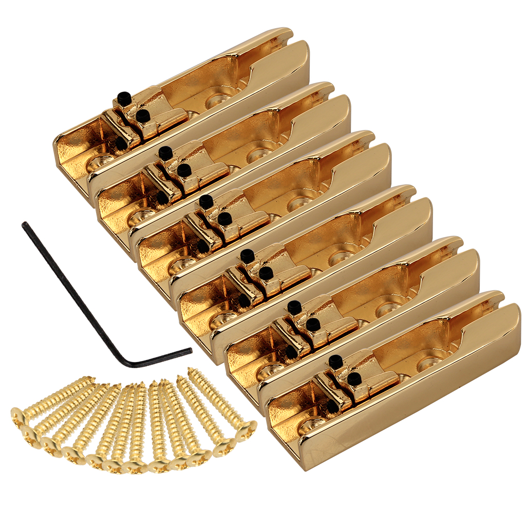 6pcs Adjust 6 String Bass Guitar Bridges Individual Saddle W/ Allen Key