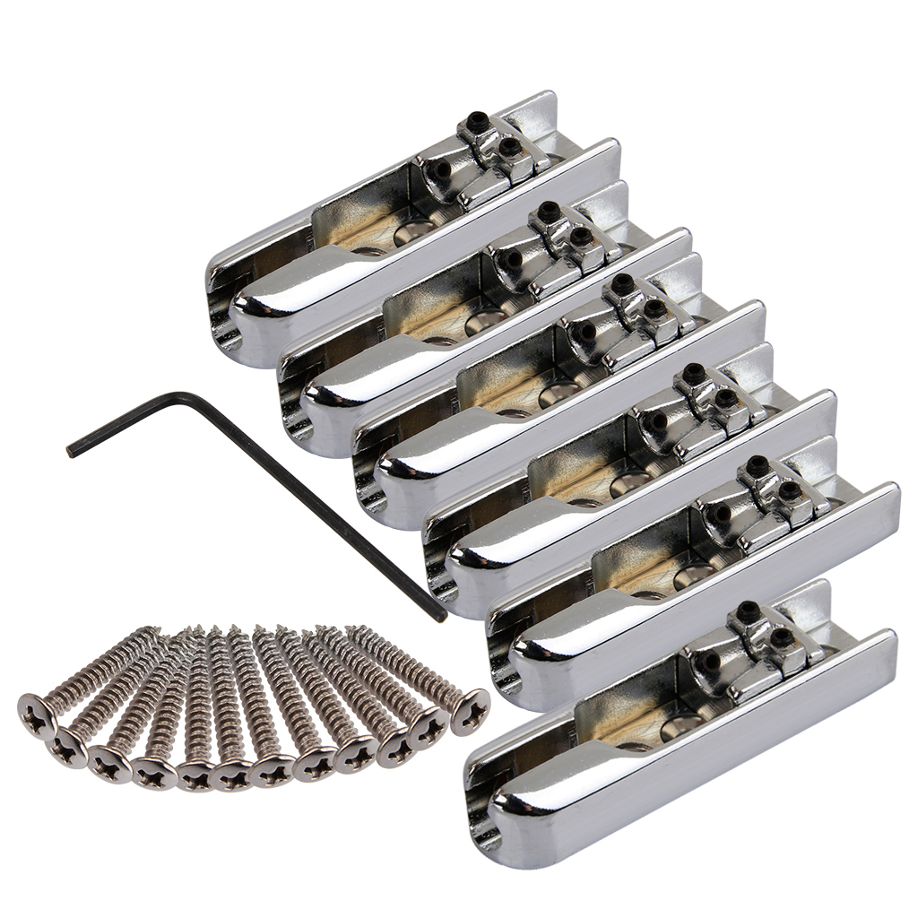 6pcs Adjust 6 String Bass Guitar Bridges Individual Saddle W/ Allen Key