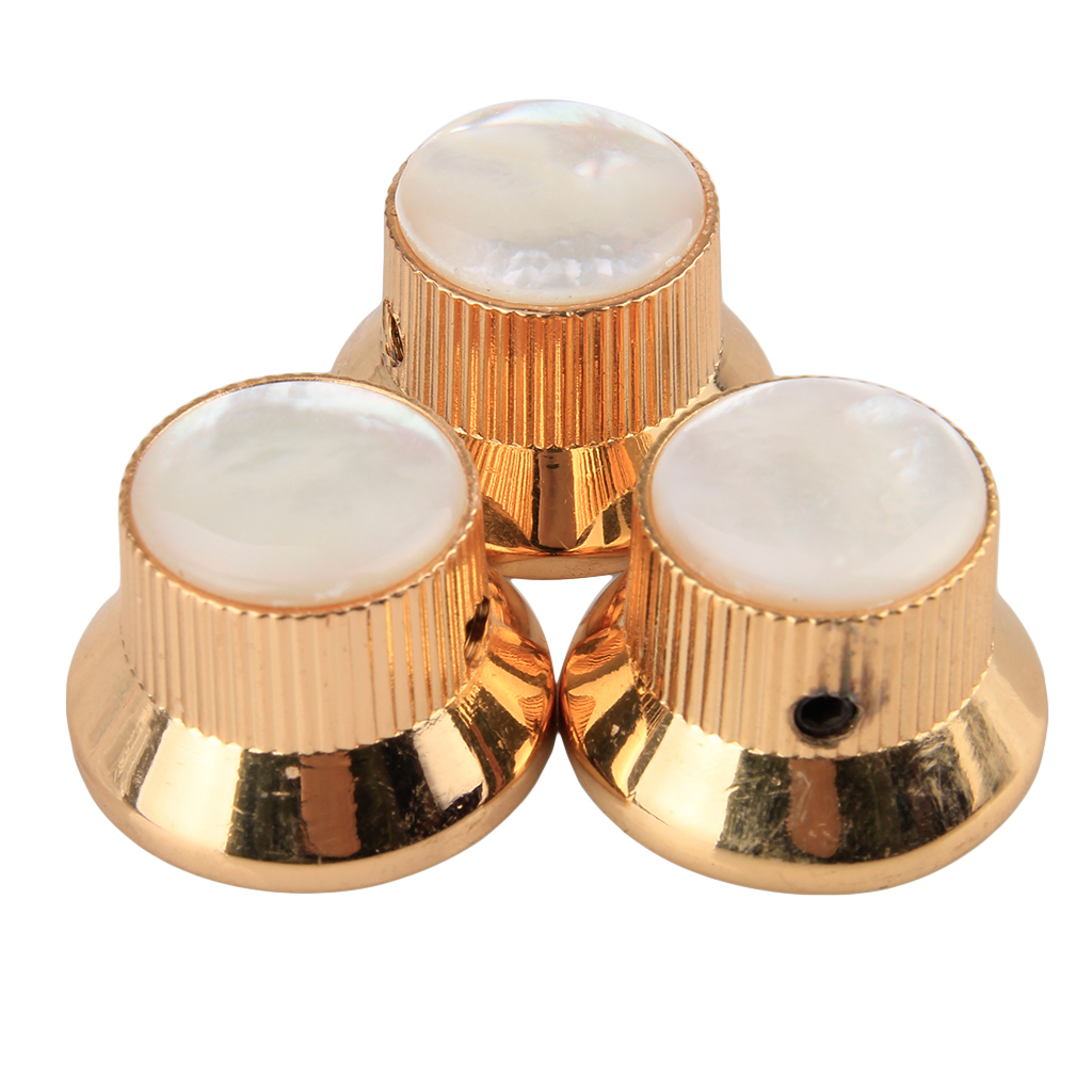 Metal Top Hat Bell Guitar Control Knobs Golden 3pcs 1/4” Shaft White