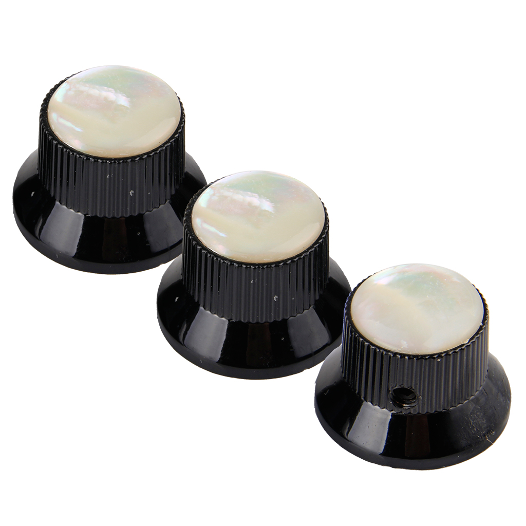 Metal Top Hat Bell Guitar Control Knobs 1/4” Shaft White Pearl Inlay 1