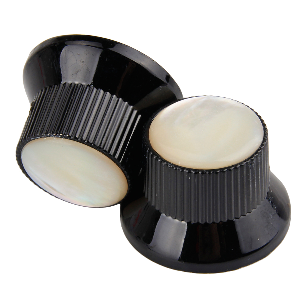 Metal Top Hat Bell Guitar Control Knobs 1/4” Shaft White Pearl Inlay 1