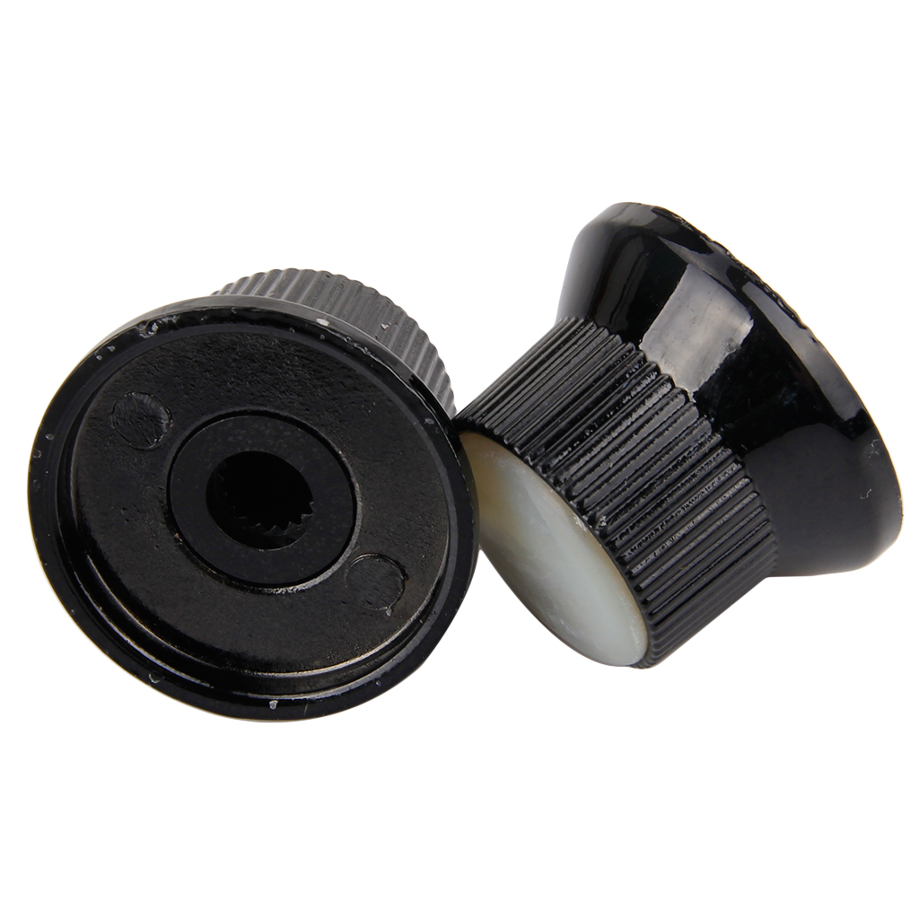 Metal Top Hat Bell Guitar Control Knobs 1/4” Shaft White Pearl Inlay 1