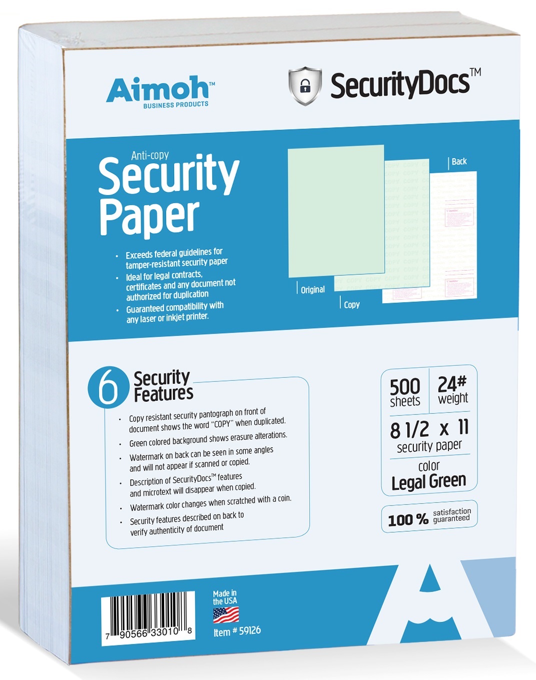 SecurityDocs Security Paper, 6 Features - Green Color, 500 Sheets ...