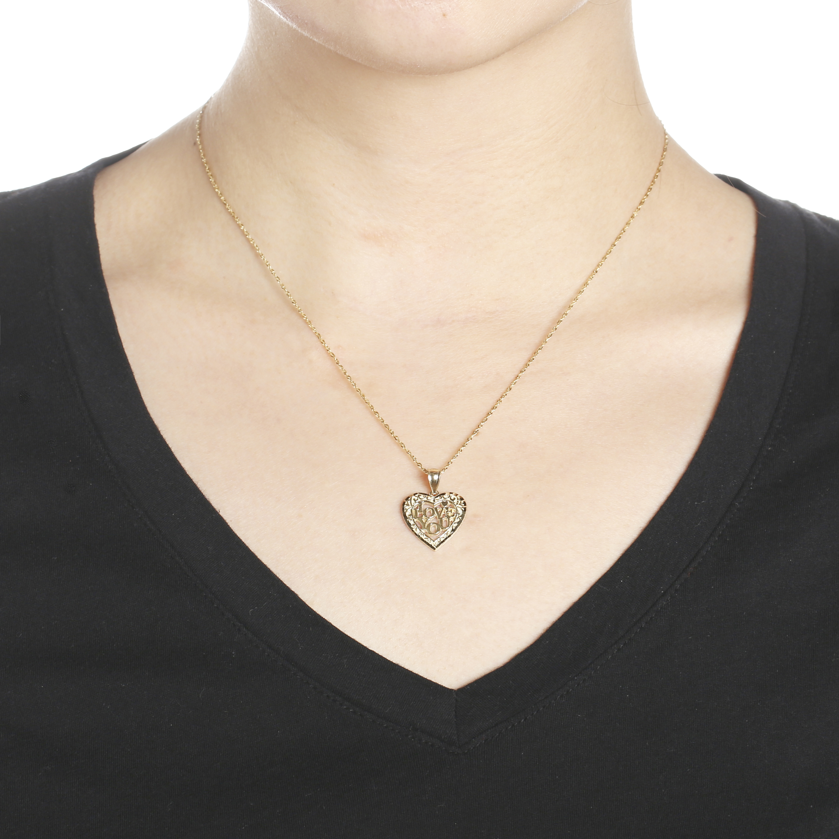 18/" 10k Yellow Gold I Love You Romantic Heart Pendant Necklace