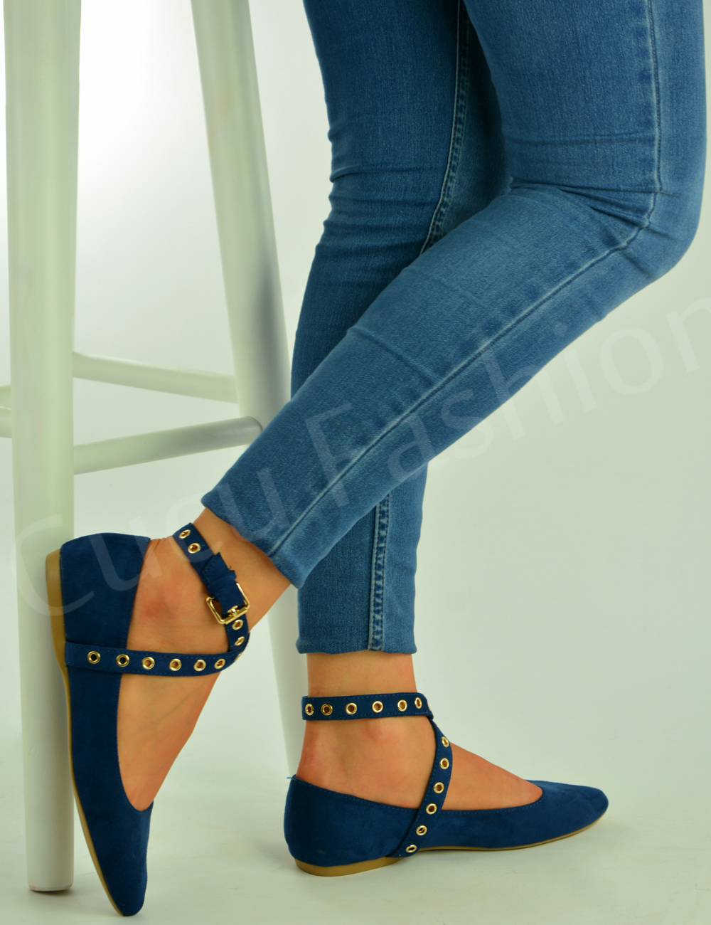 New Womens Ladies Flat Pointed Ballerinas Sandals Flats Ankle Shoes