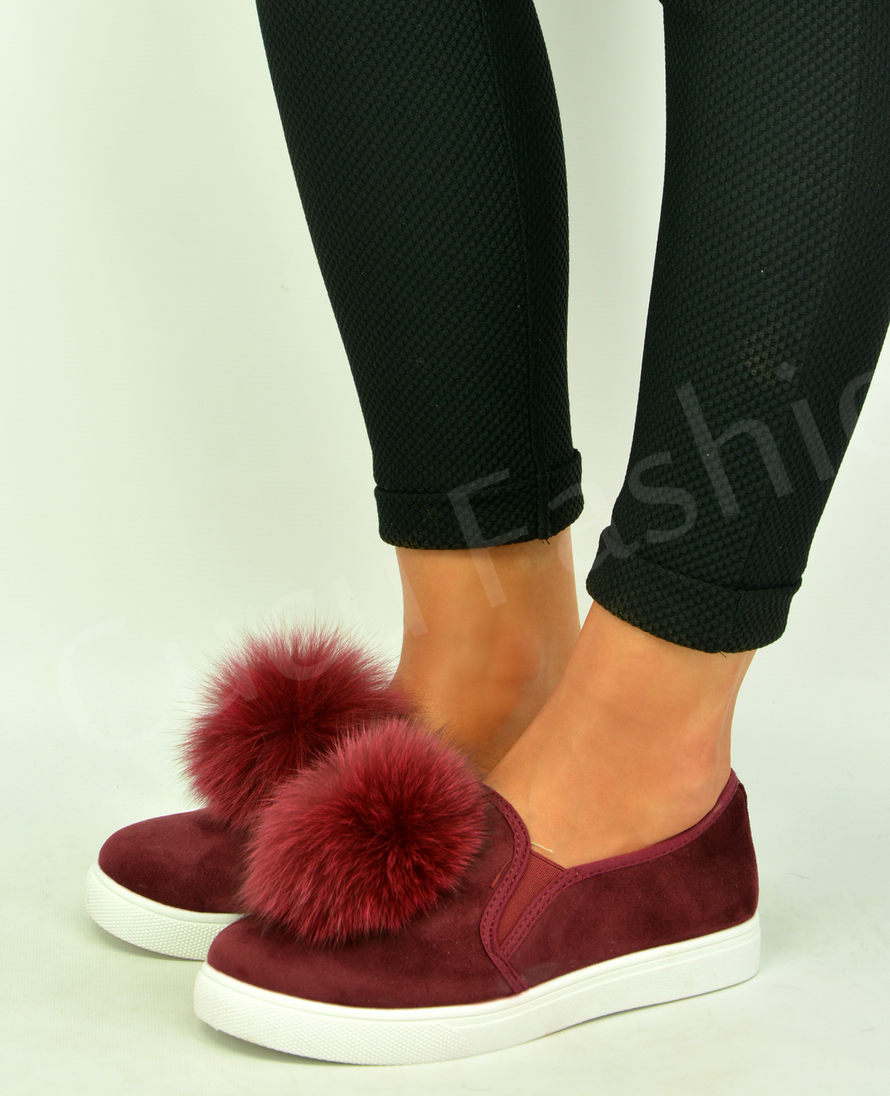New Womens Flat Trainers Ladies Pom Pom Slip On Sneakers Shoes Size Uk