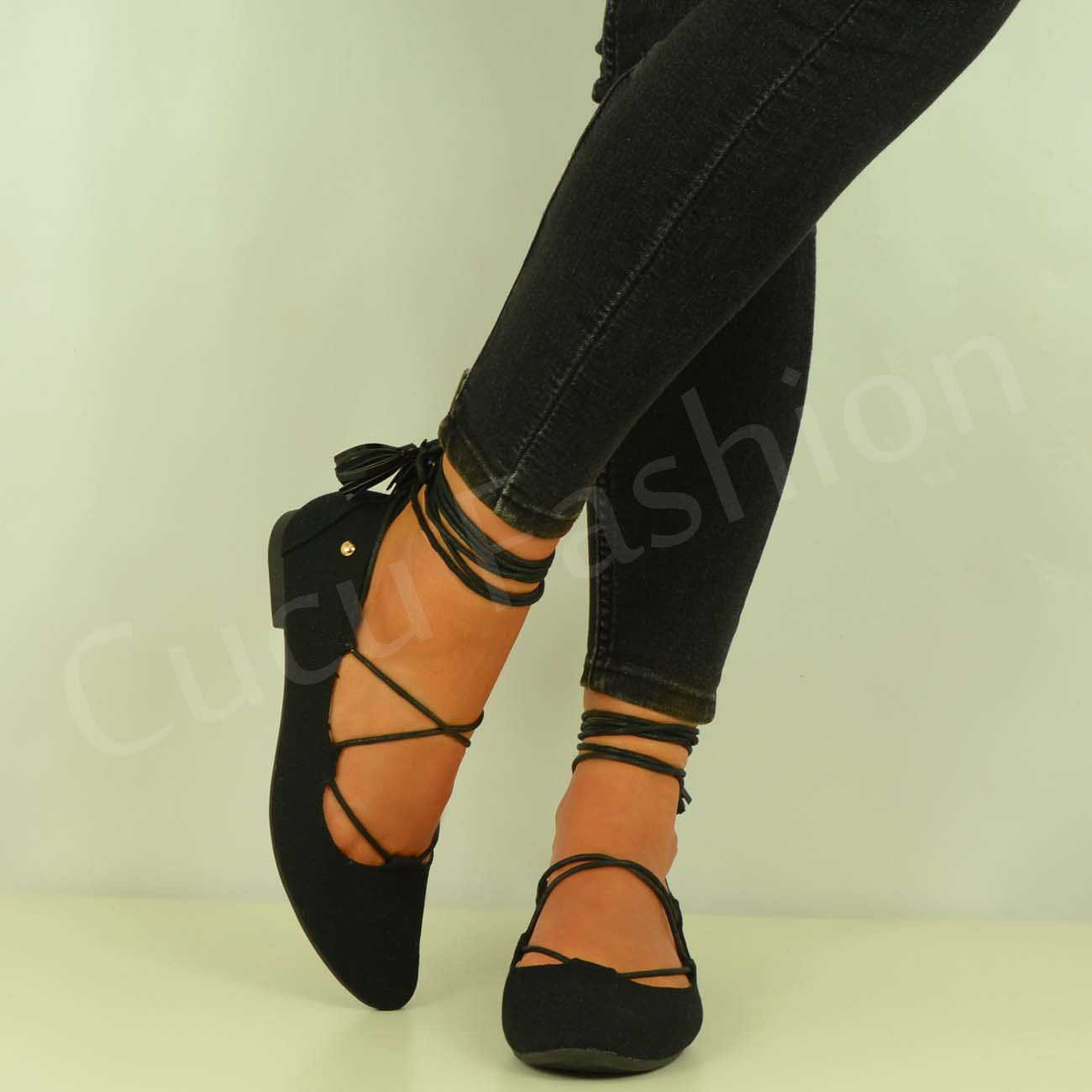 New Womens Lace Up Ballerina Ladies Ballet Pumps Flat Sandals Shoes Size Uk 38 eBay