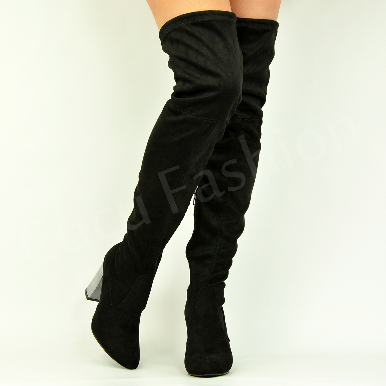 New Womens Ladies Over The Knee Boots High Block Heel Winter Shoes Size