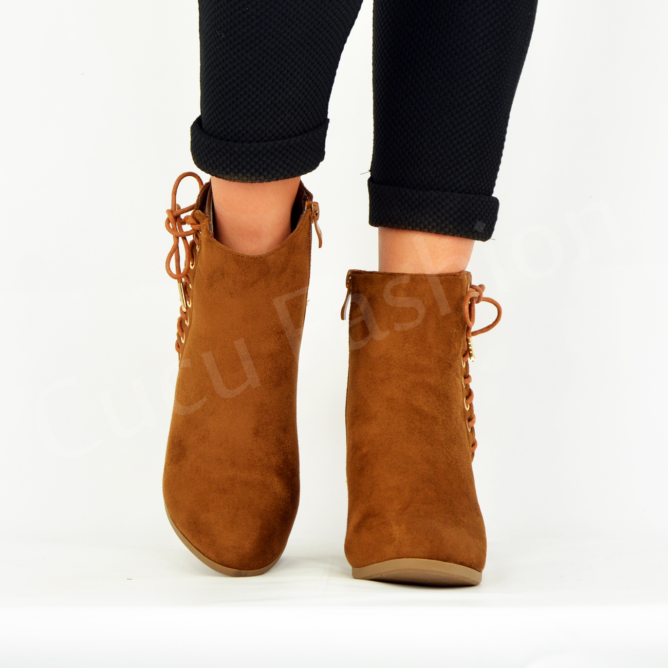 New Womens Ladies Ankle Boots Booties Side Zip Lace Block Heel Shoes