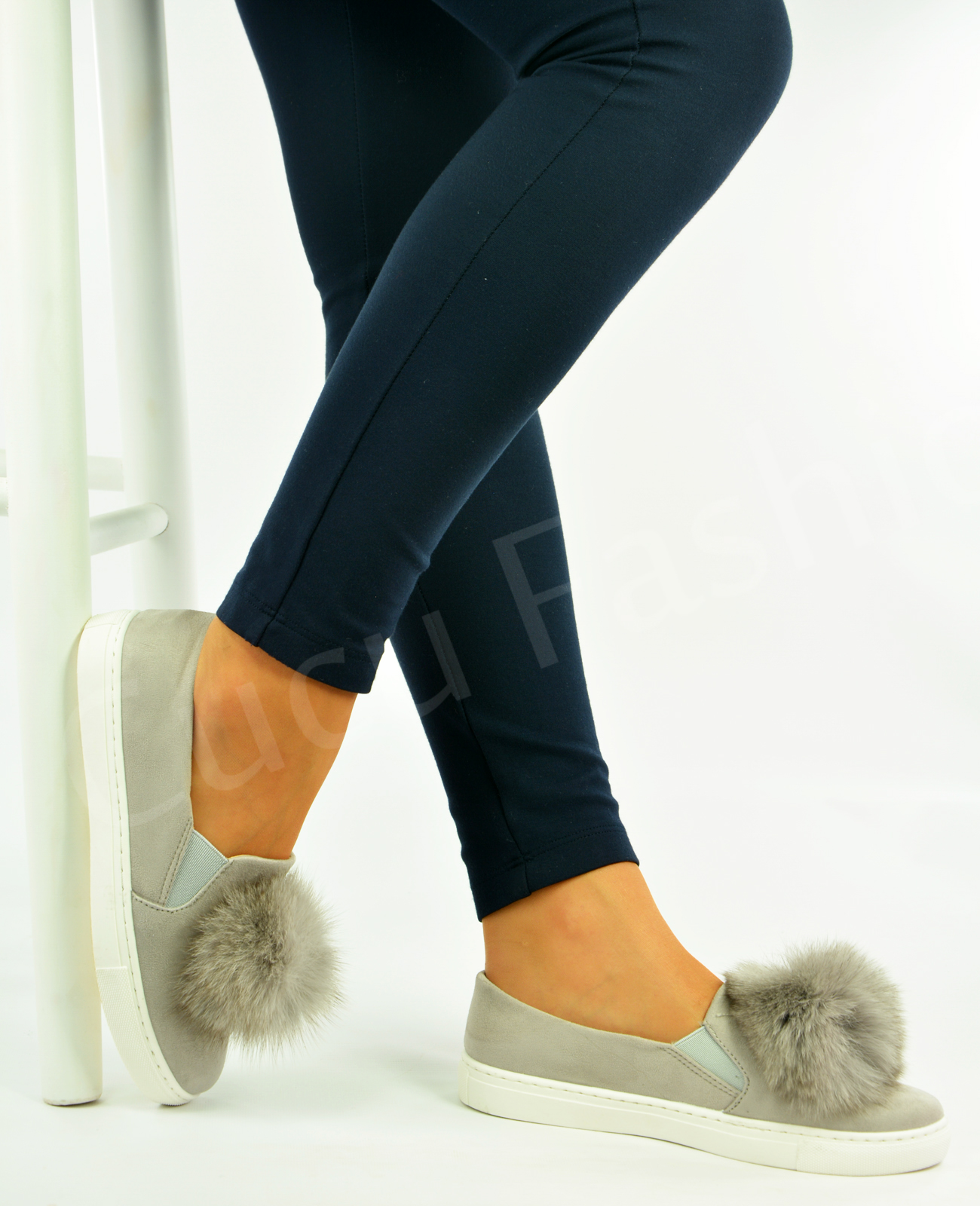 New Womens Flat Trainers Ladies Pom Pom Slip On Sneakers Shoes Size Uk