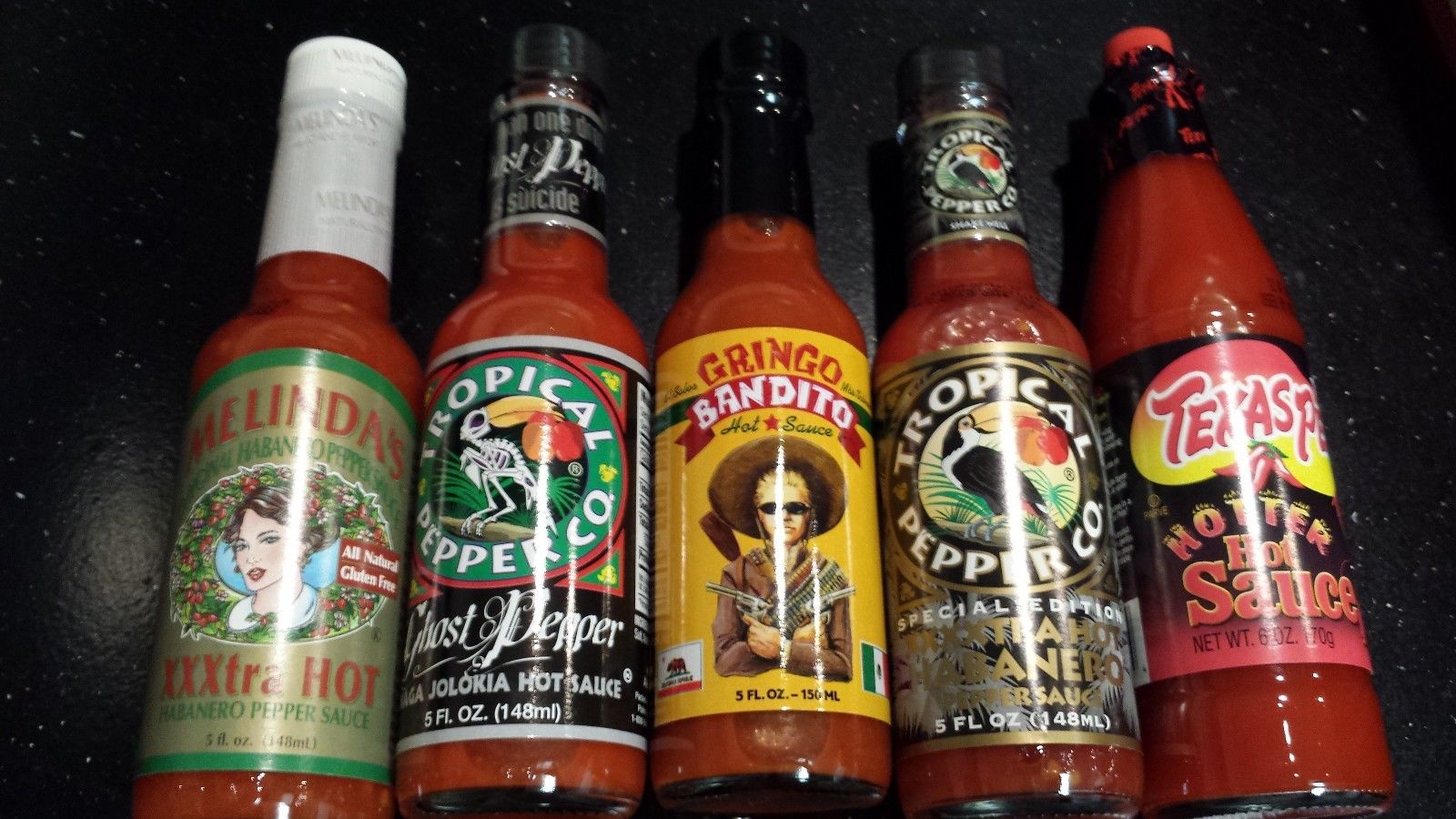 Hot Sauce Variety Pack of 5 Bottles Ghost Pepper, Naga Jolokia