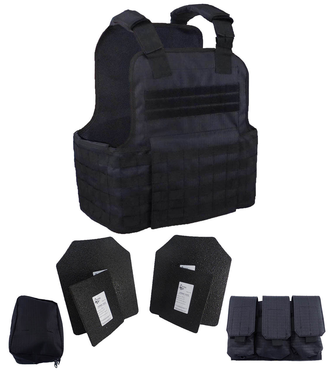 Complete 4 Pc Level III AR500 Steel Body Armor Muircat MOLLE Vest Black eBay