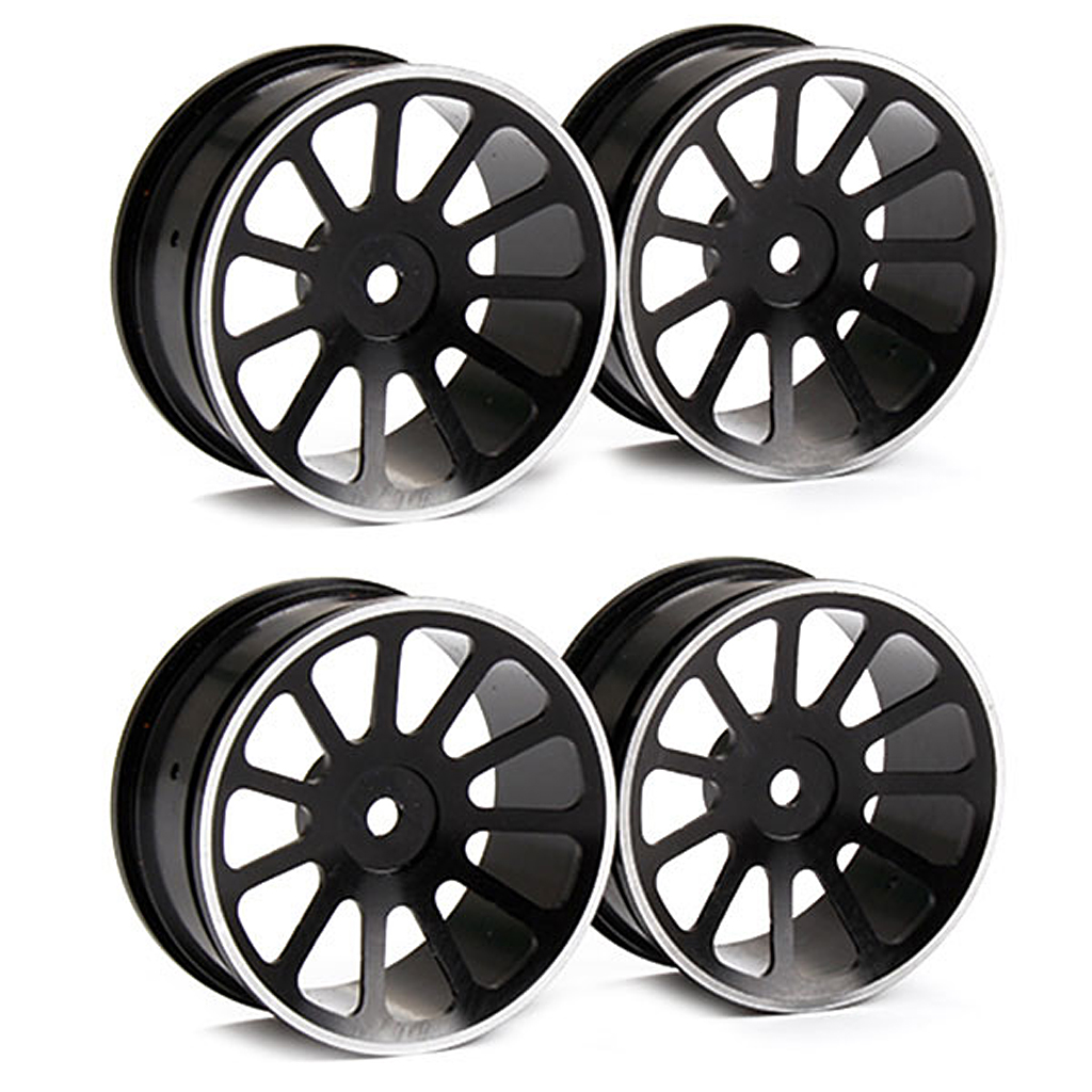 4×Black Aluminum Alloy RC 110 OnRoad Racing Drift Car 11 Spoke Wheel