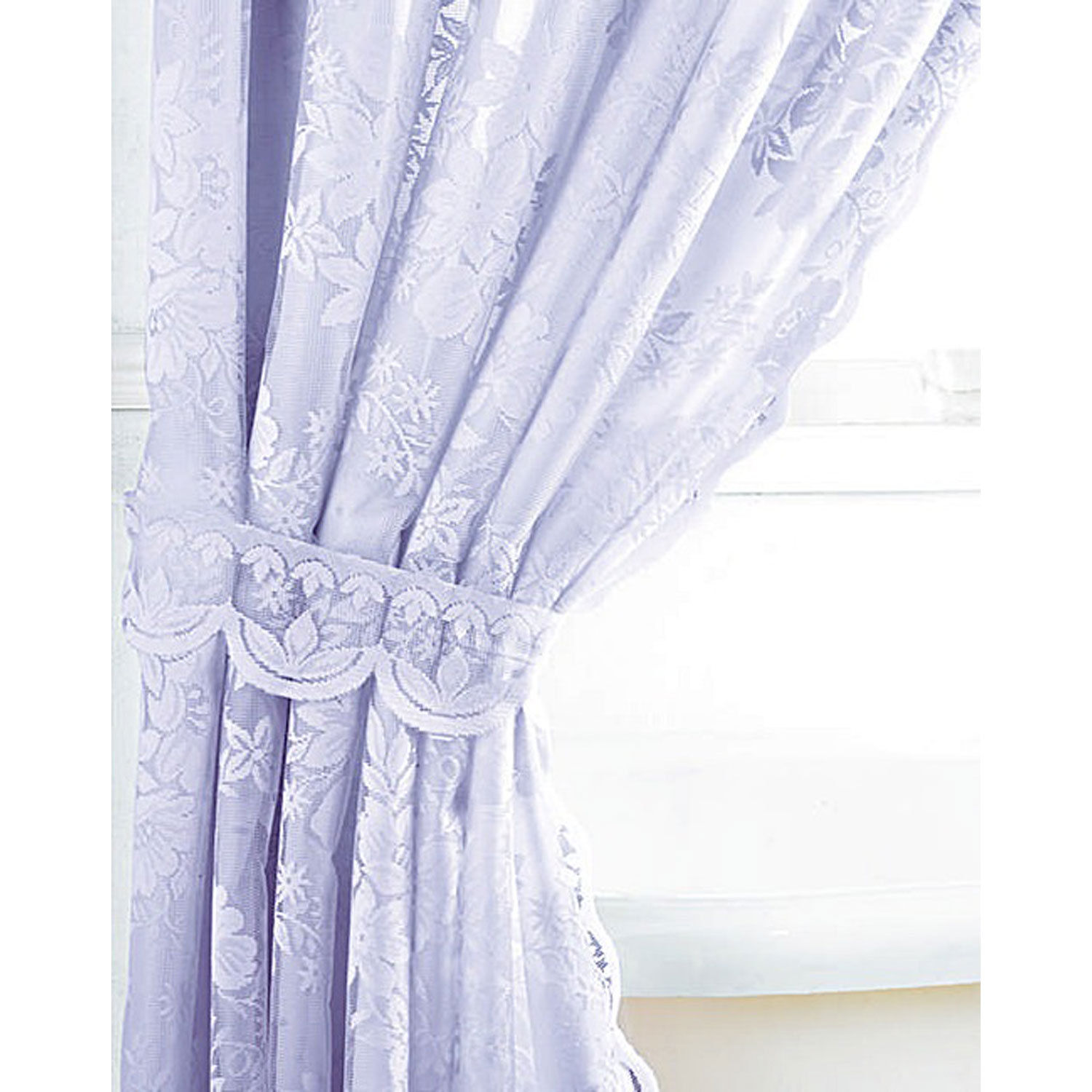 Windsor Lace Shower Bath Curtains Single and Double, Cream, Lilac, Pink