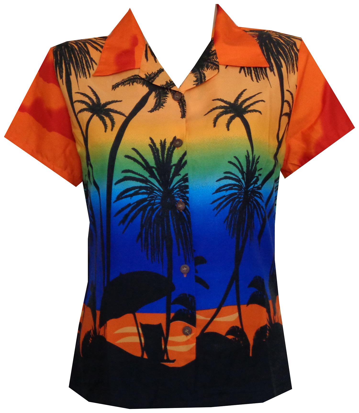 Hawaiian Shirts Women Coconut Tree Printed Aloha Beach Top Blouse