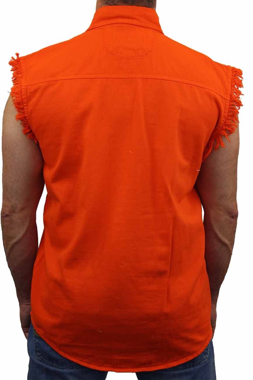 MEN'S BIKER TAN BASIC SLEEVELESS DENIM SHIRT M L XL 2X 3X 4XL 5XL 6XL