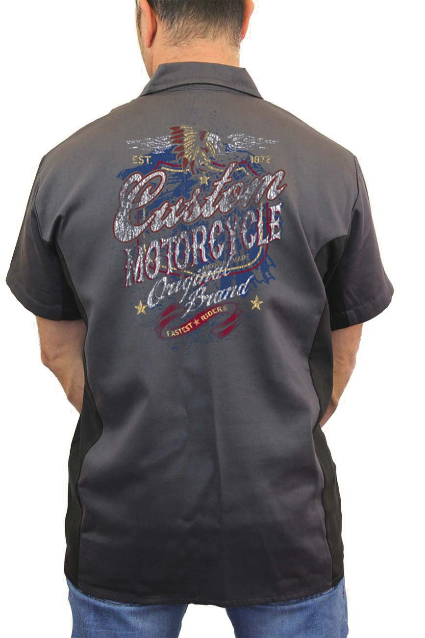 MEN'S BIKER MECHANIC WORK SHIRT Custom Motorcycle INDIAN SKULL RIDER M