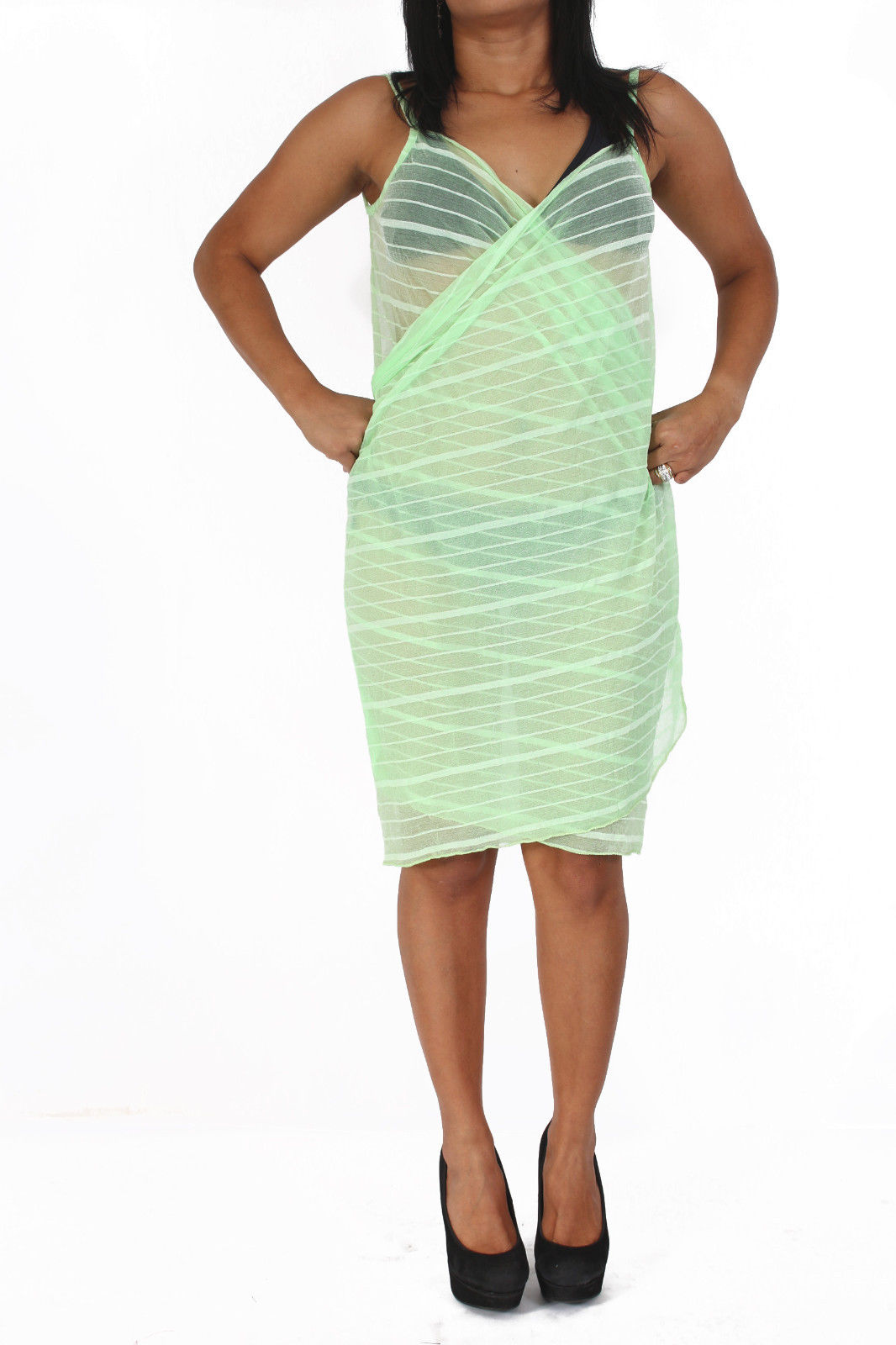 WOMEN'S JUNIORS BEACH SLING COVER UP SHEER BIKINI SWIMWEAR PAREO VNECK