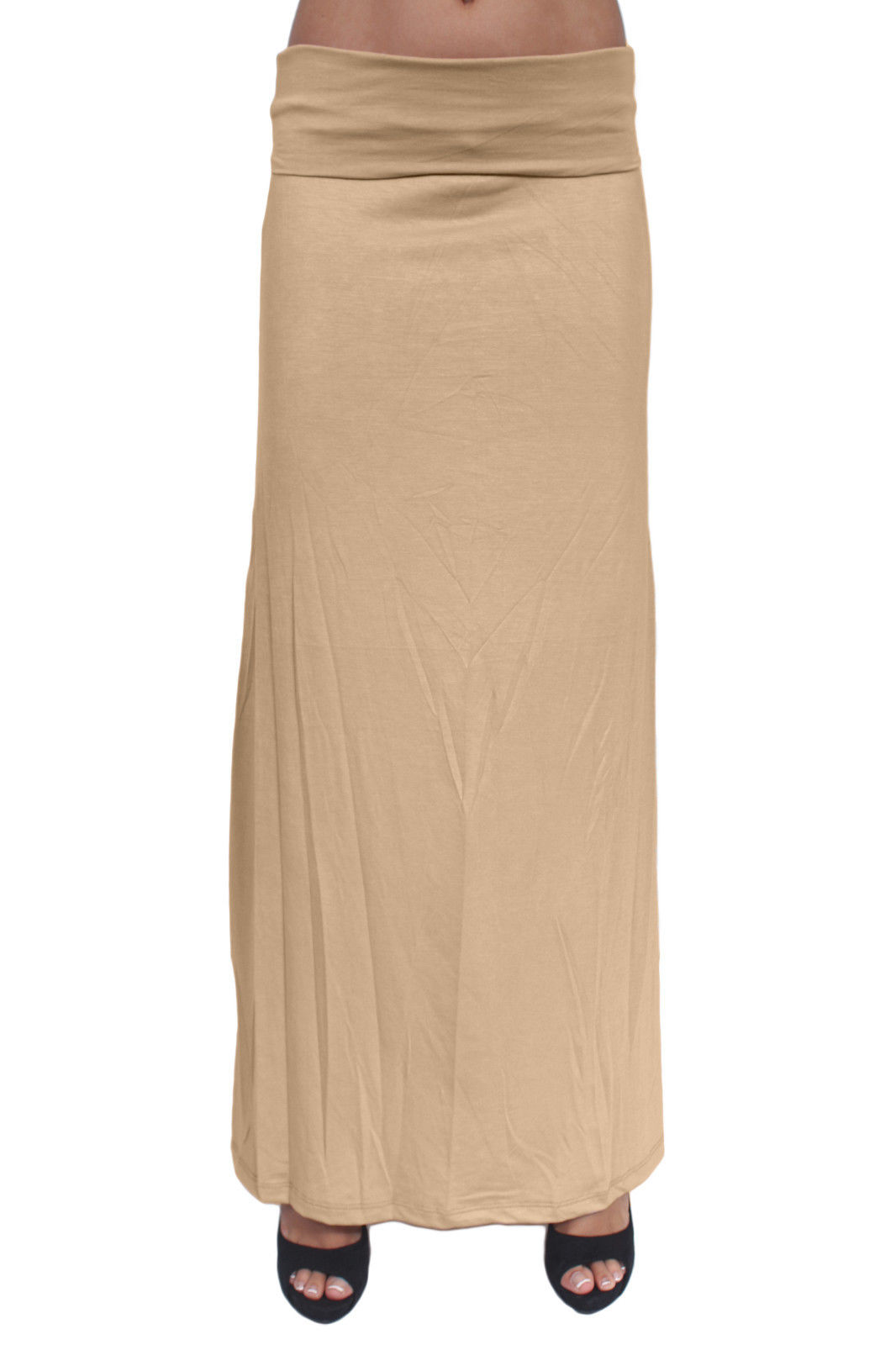 WOMEN'S JUNIORS WHITE STYLISH FULL LENGTH FOLDING WAIST BAND RAYON MAXI