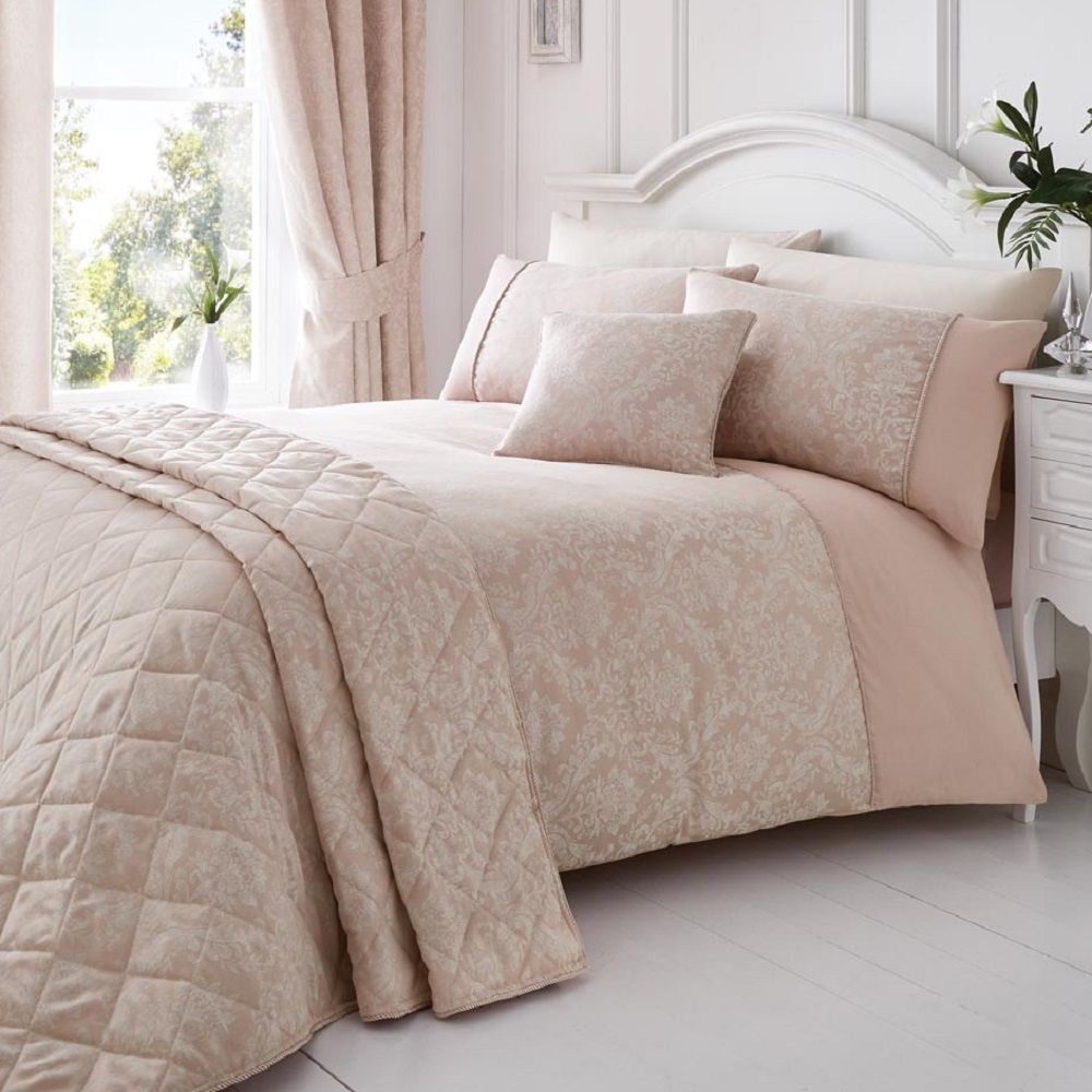 ELEGANT FLORAL JACQUARD COTTON RICH CREAM PINK QUILT DUVET COVER